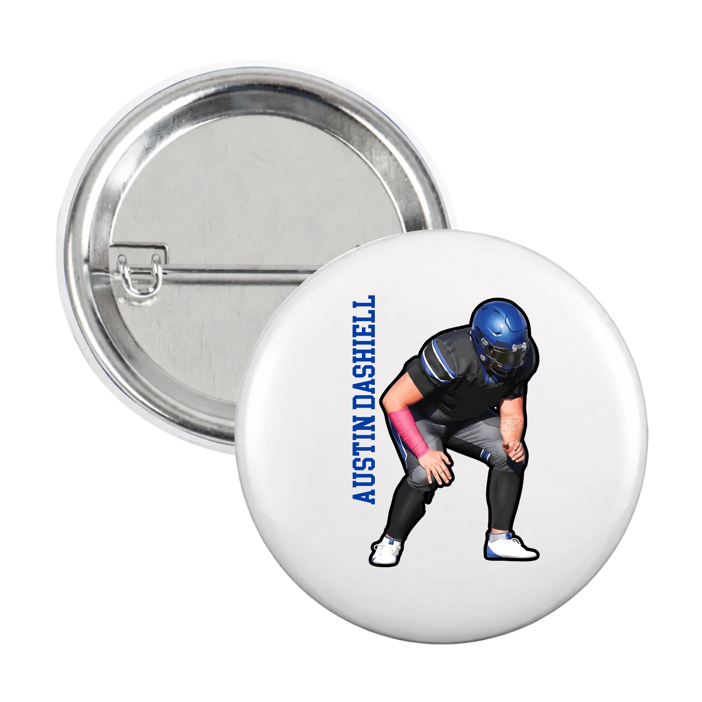Game Day Button — Name Vertical in White