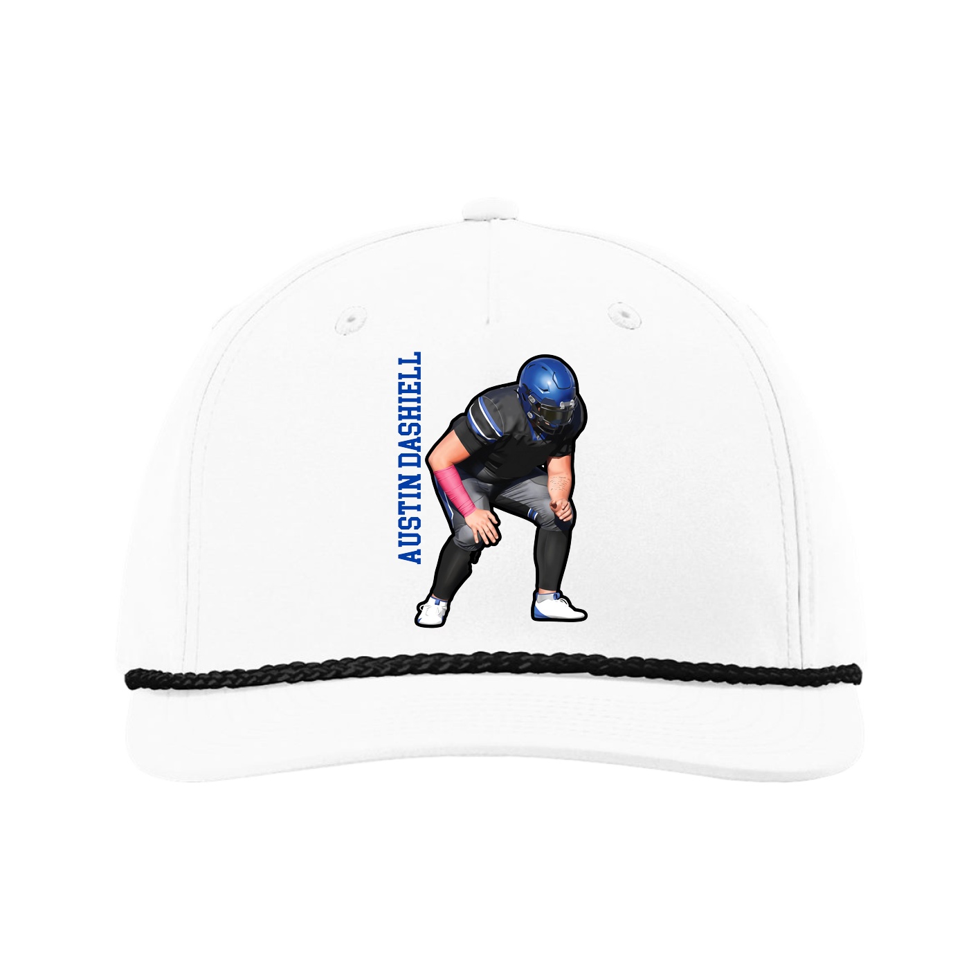 Five-Panel Classic Rope Cap — Name Vertical in White
