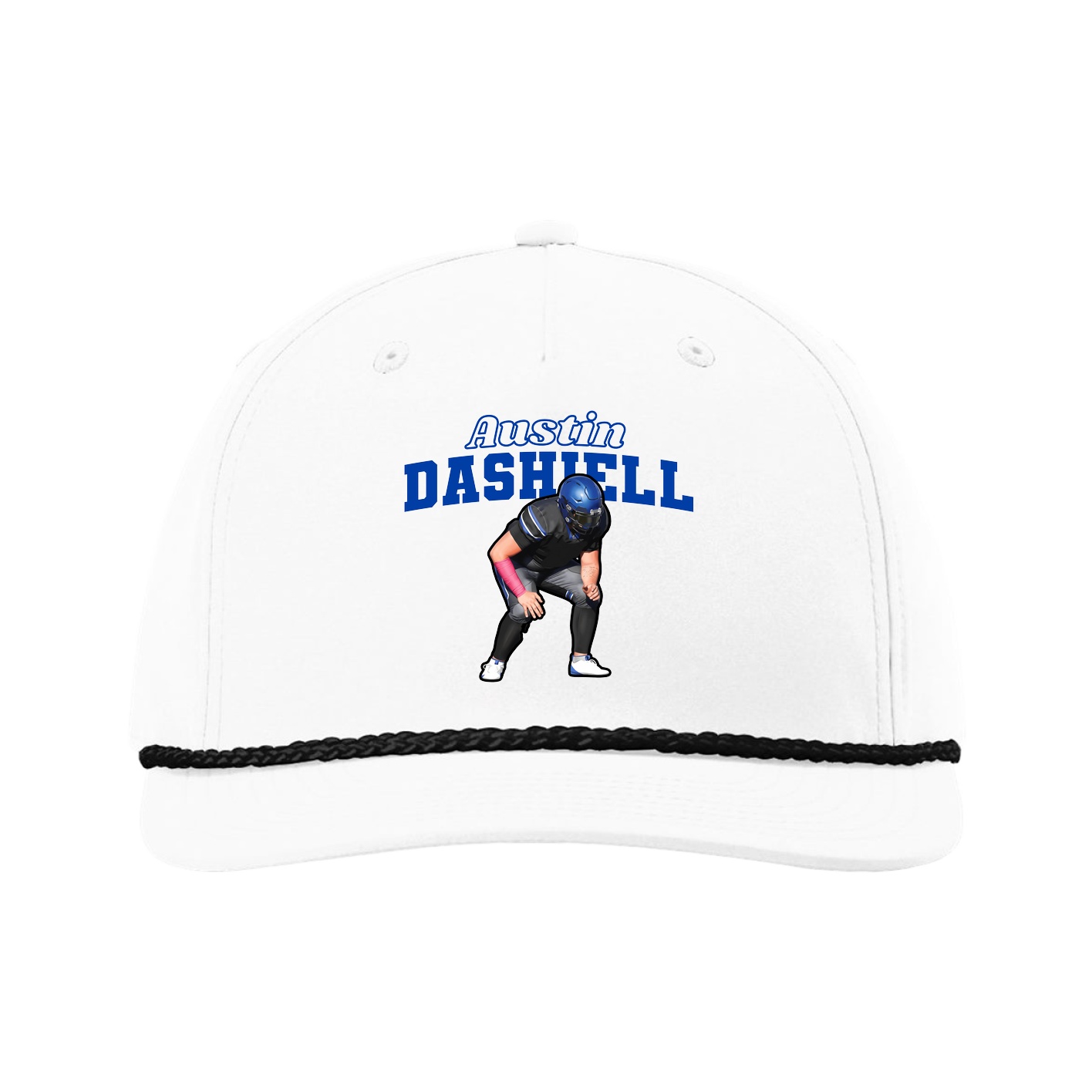 Five-Panel Classic Rope Cap — Name Arch in White