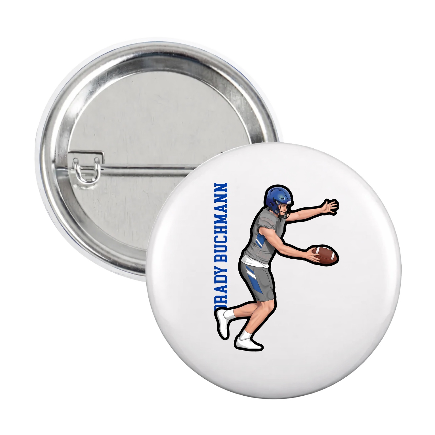 Game Day Button — Name Vertical in White