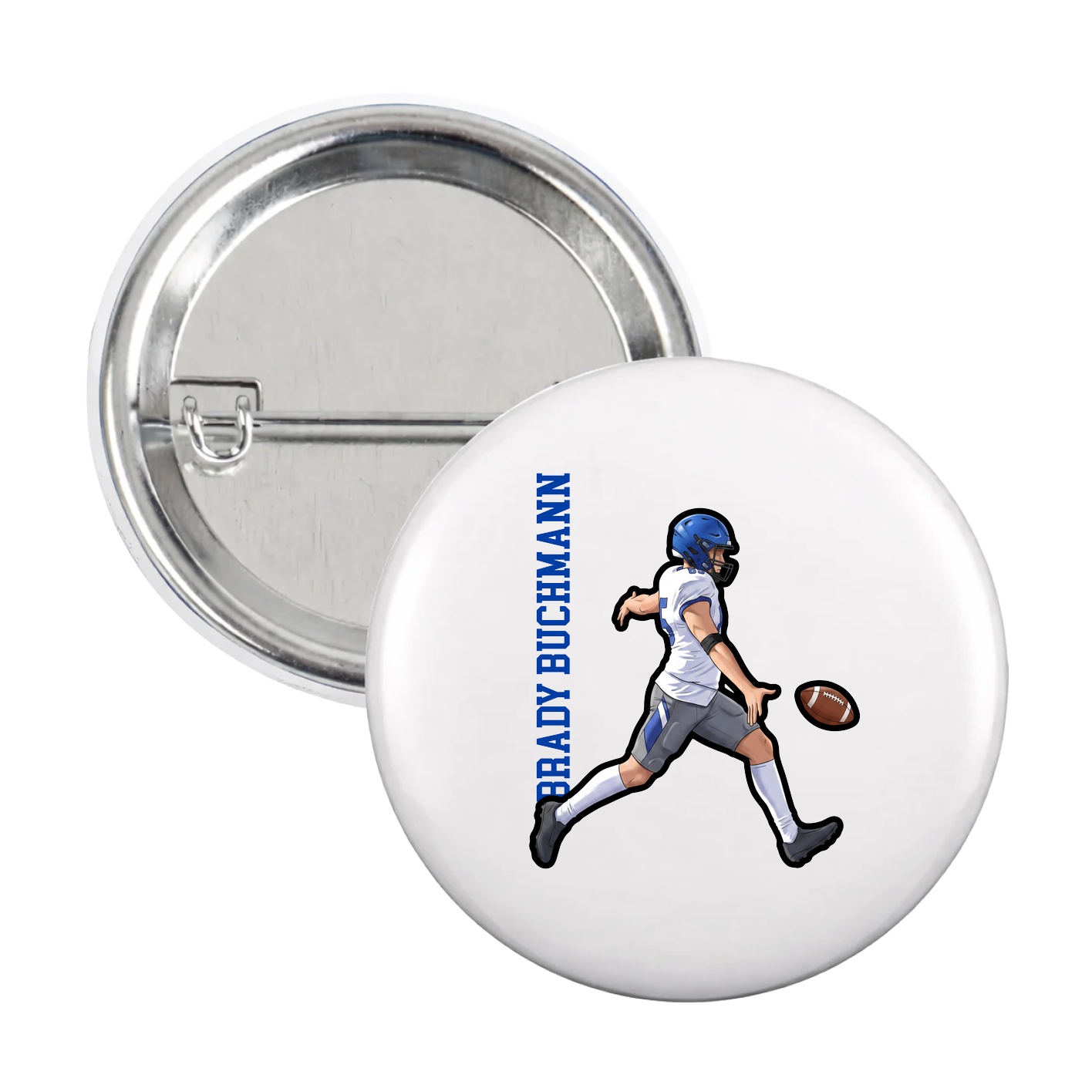 Game Day Button — Name Vertical in White