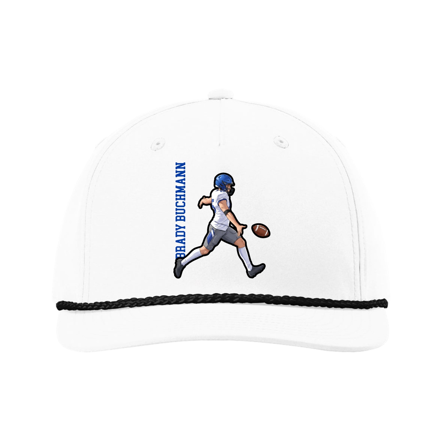 Five-Panel Classic Rope Cap — Name Vertical in White