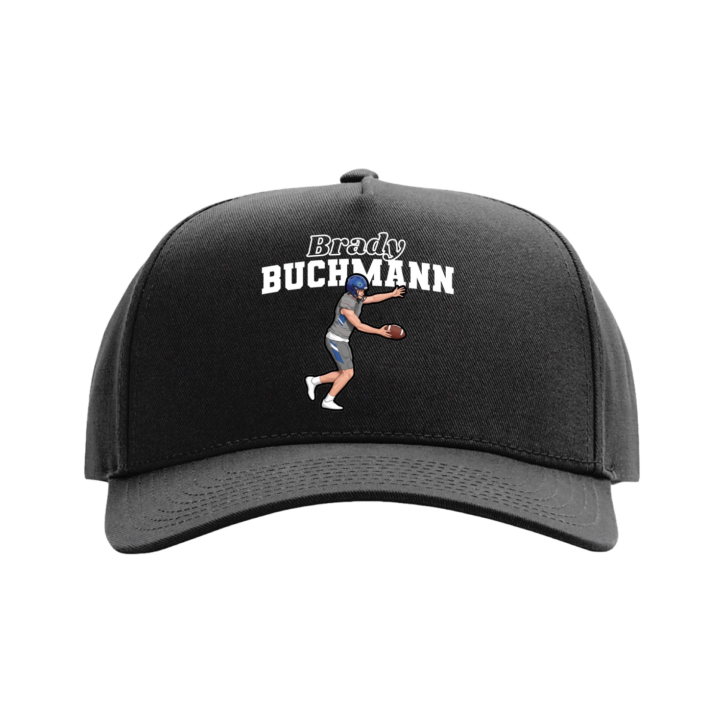 Full Fabric Five-Panel Champ Cap — Name Arch in Black