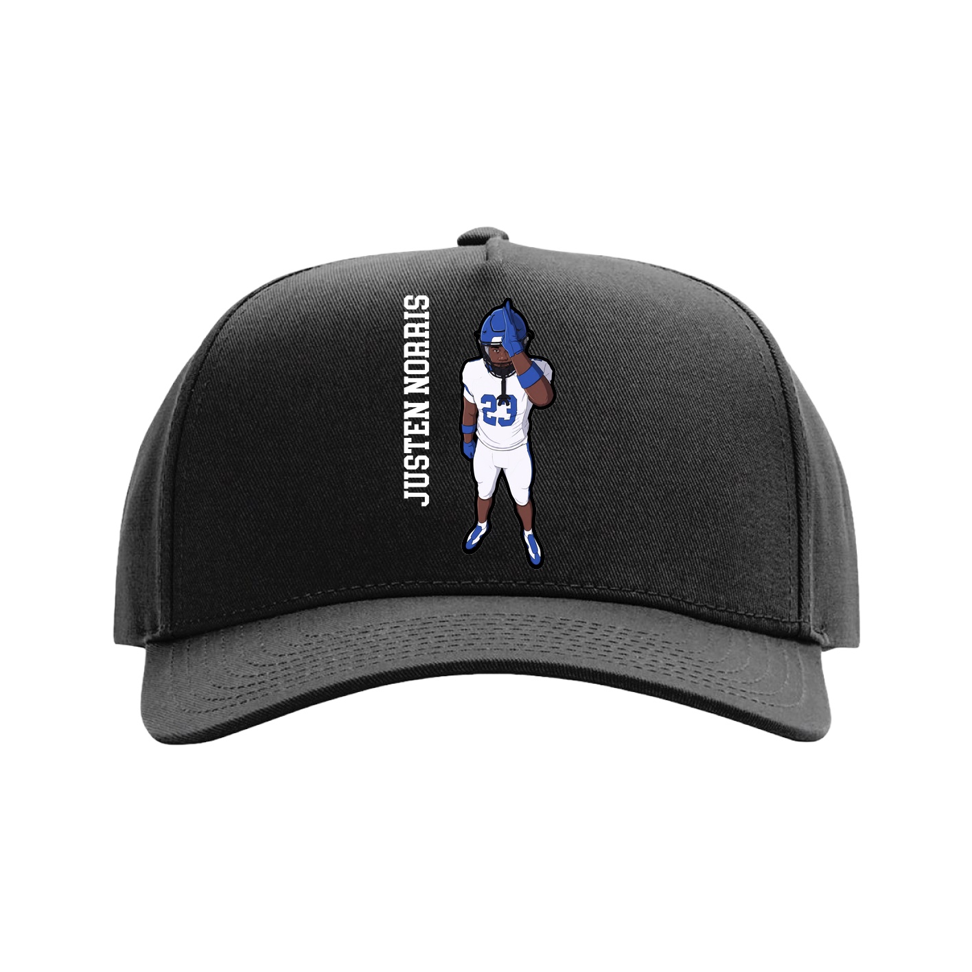 Full Fabric Five-Panel Champ Cap — Name Vertical in Black