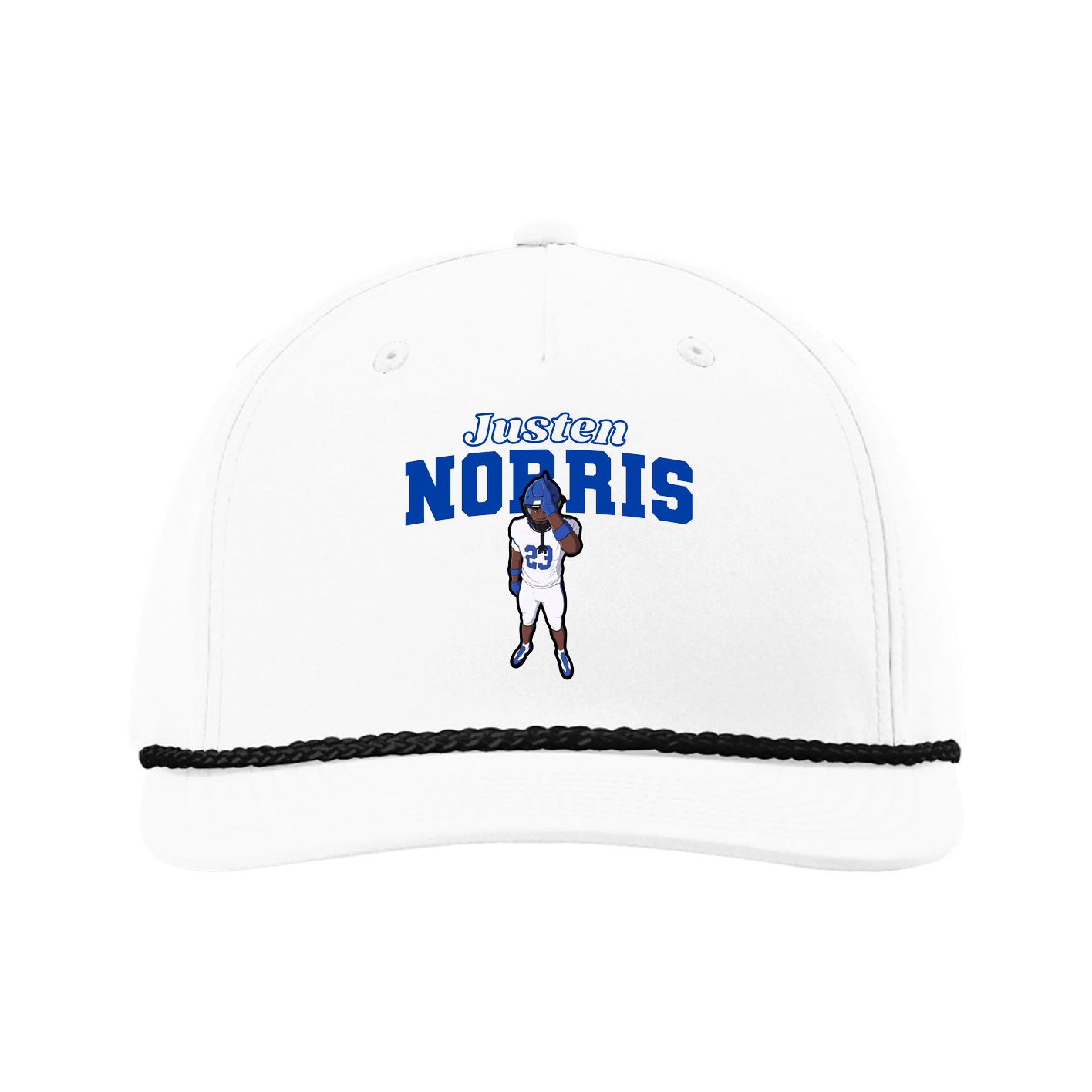 Five-Panel Classic Rope Cap — Name Arch in White