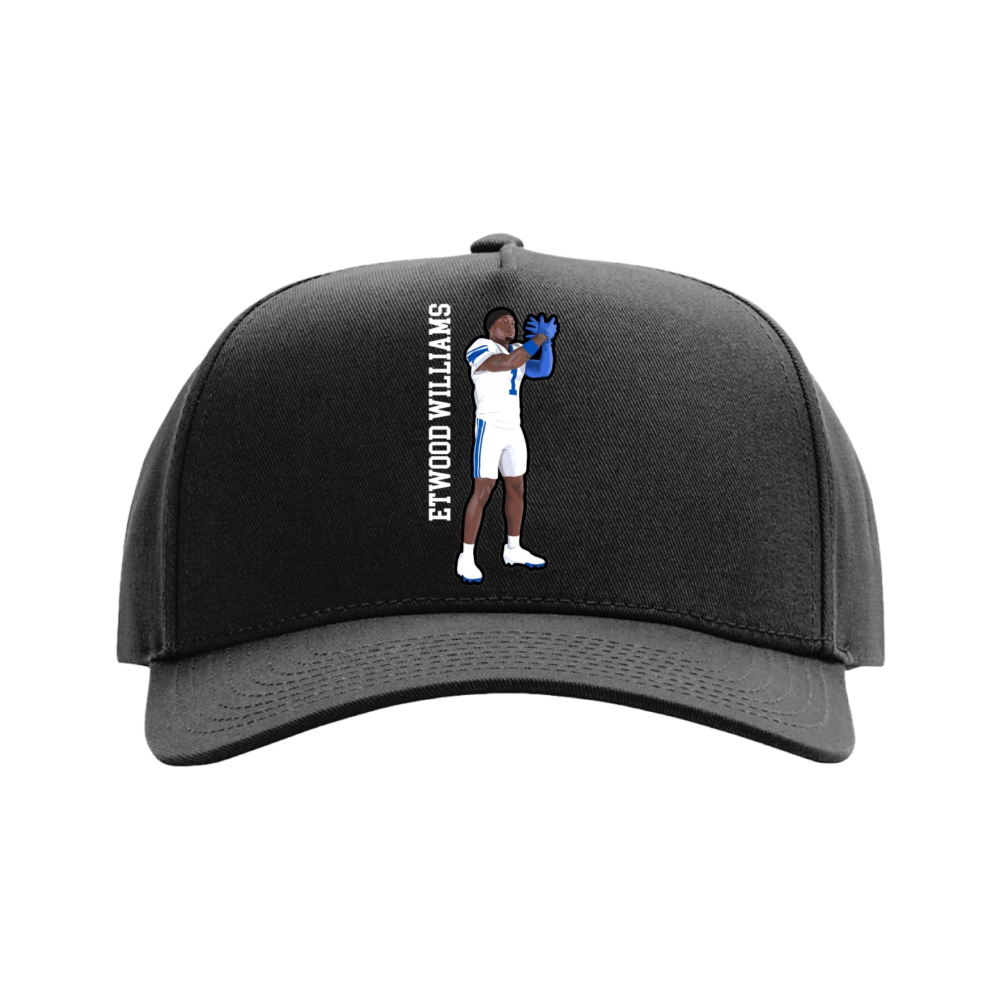 Full Fabric Five-Panel Champ Cap — Name Vertical in Black