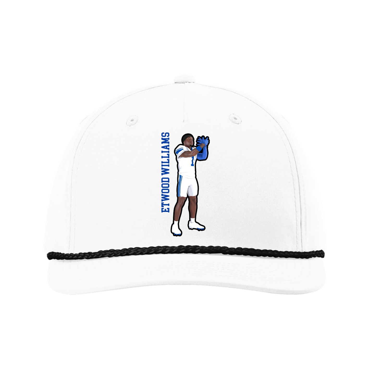 Five-Panel Classic Rope Cap — Name Vertical in White