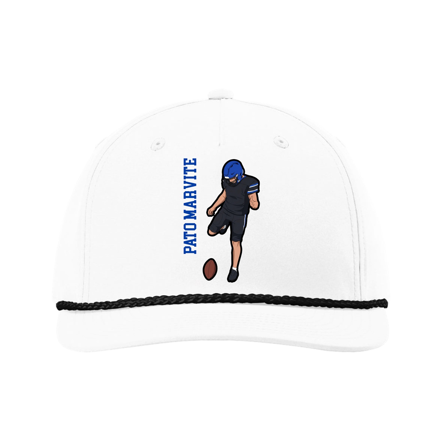 Five-Panel Classic Rope Cap — Name Vertical in White