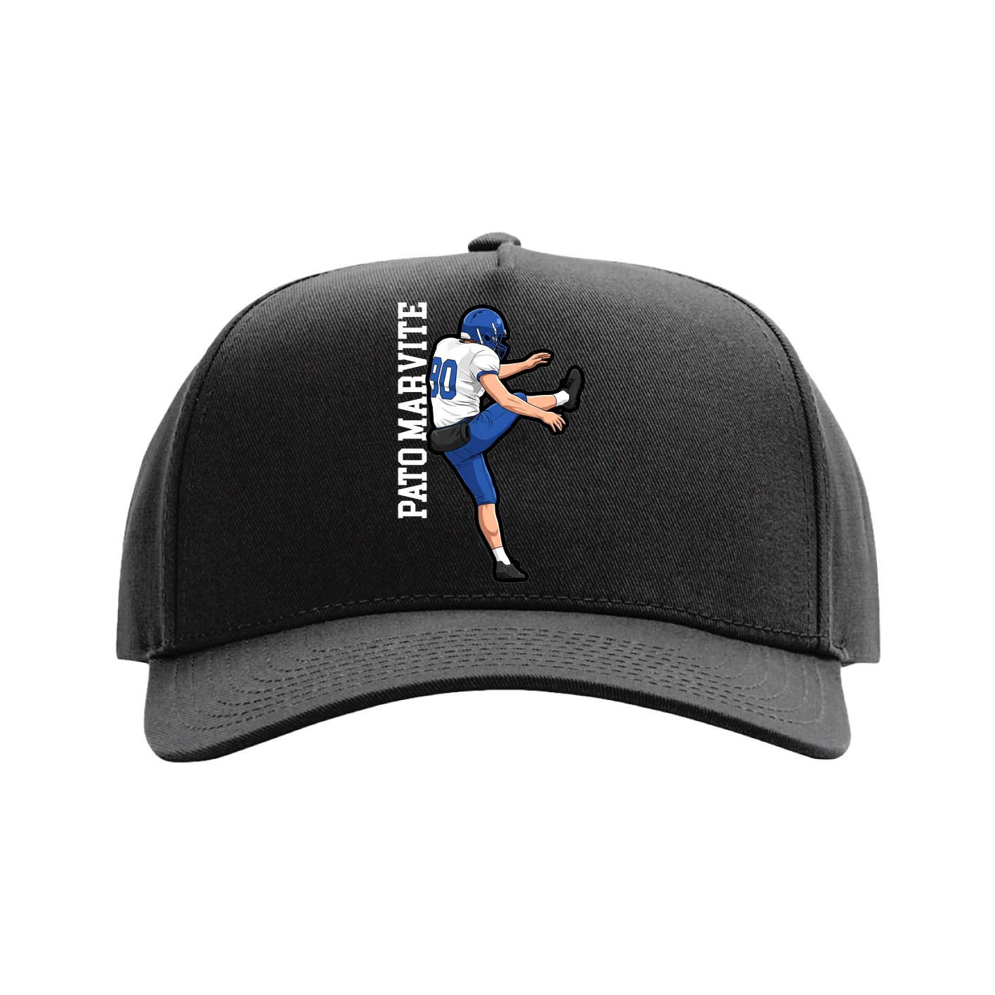 Full Fabric Five-Panel Champ Cap — Name Vertical in Black