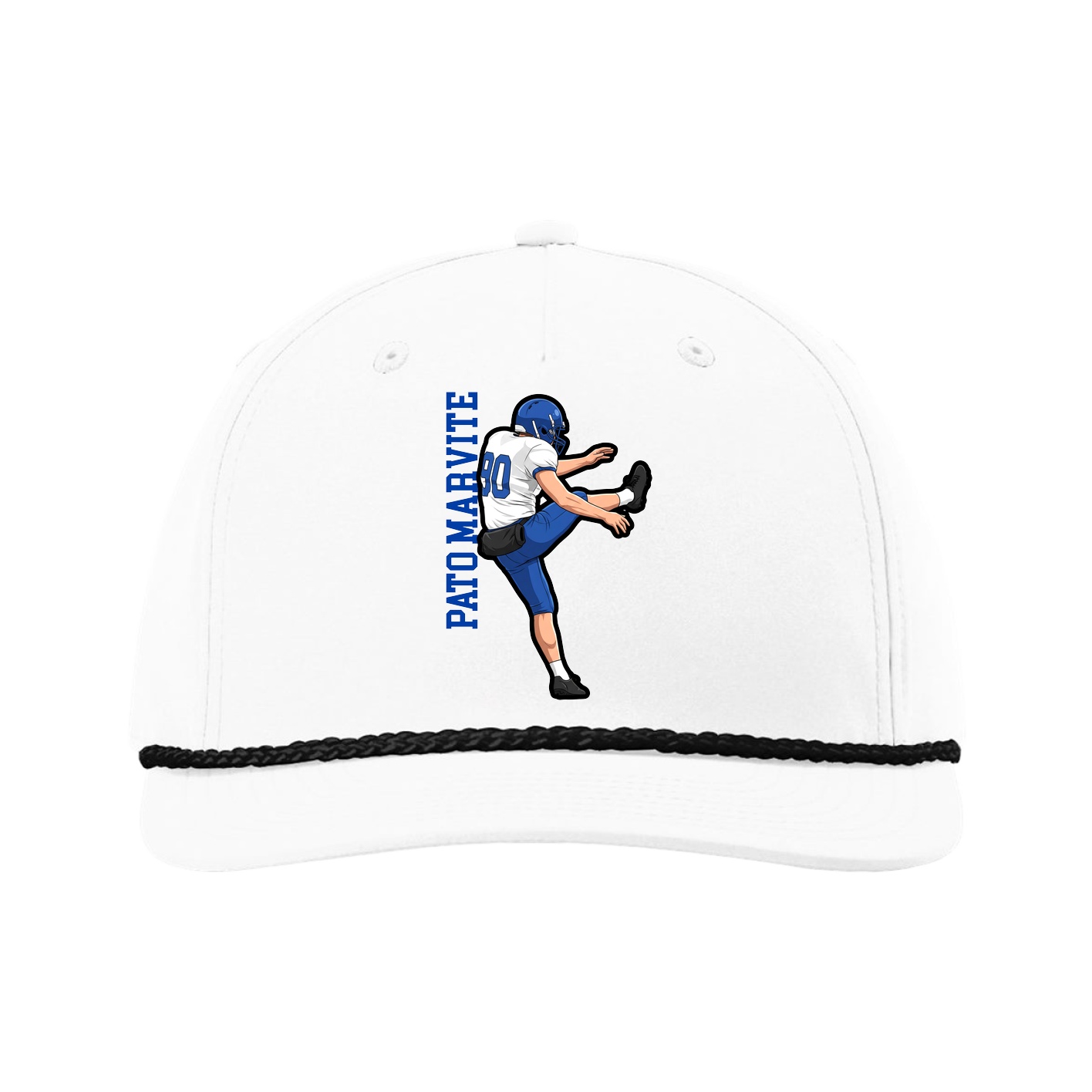 Five-Panel Classic Rope Cap — Name Vertical in White