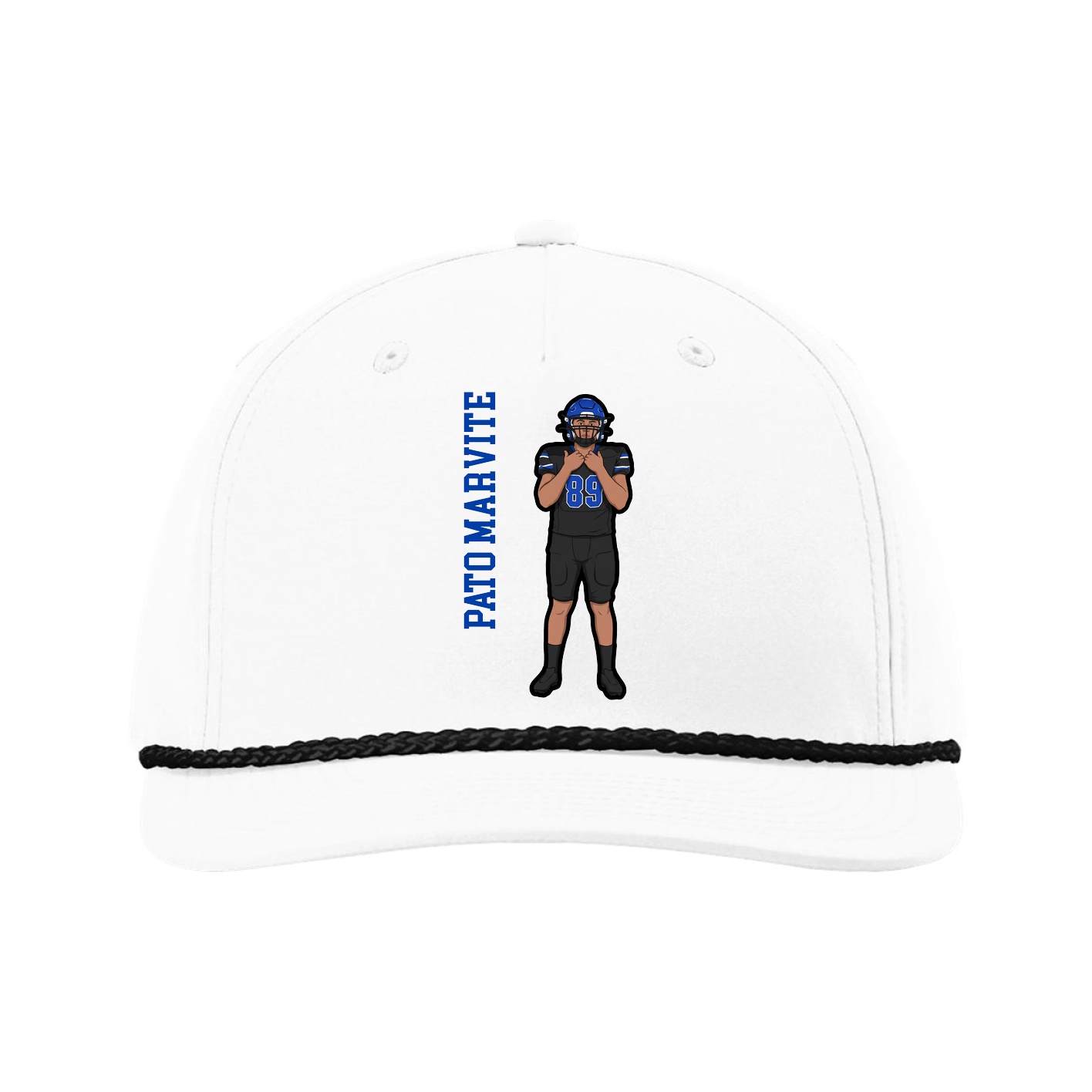 Five-Panel Classic Rope Cap — Name Vertical in White