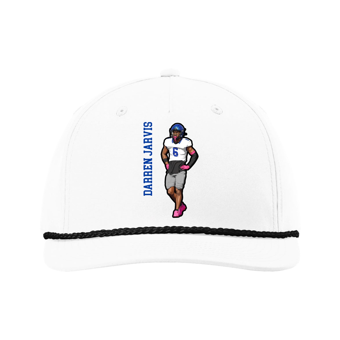 Five-Panel Classic Rope Cap — Name Vertical in White