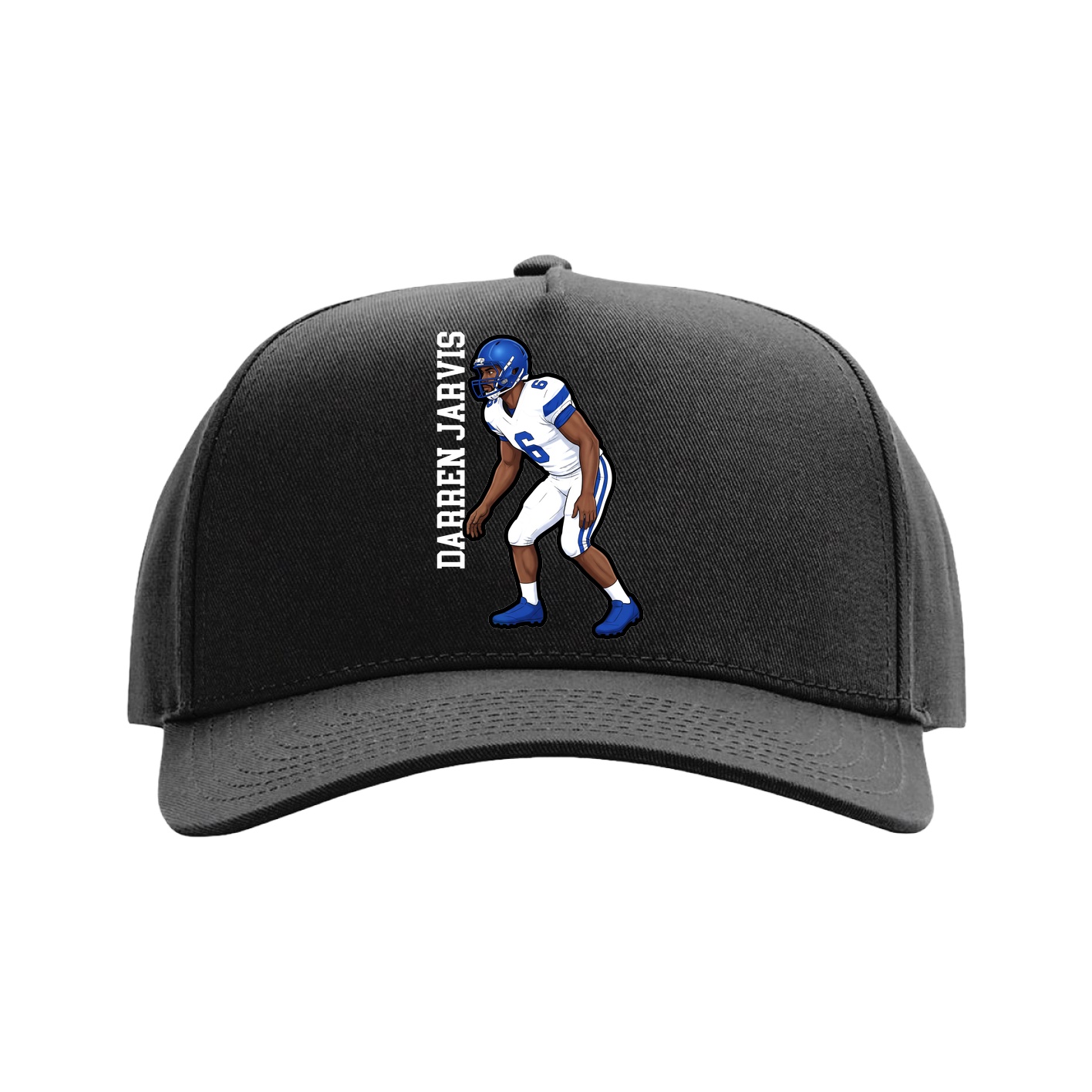 Full Fabric Five-Panel Champ Cap — Name Vertical in Black
