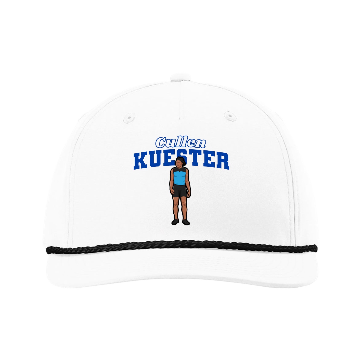Five-Panel Classic Rope Cap — Name Arch in White