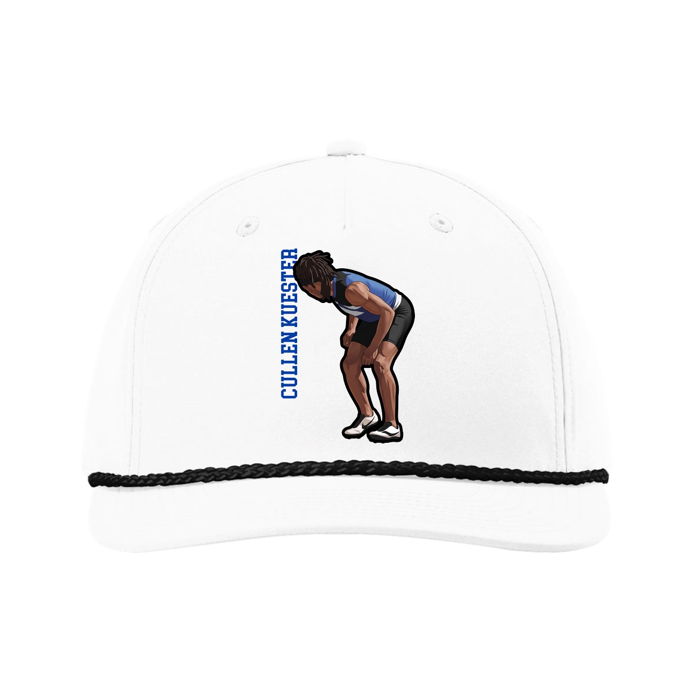 Five-Panel Classic Rope Cap — Name Vertical in White
