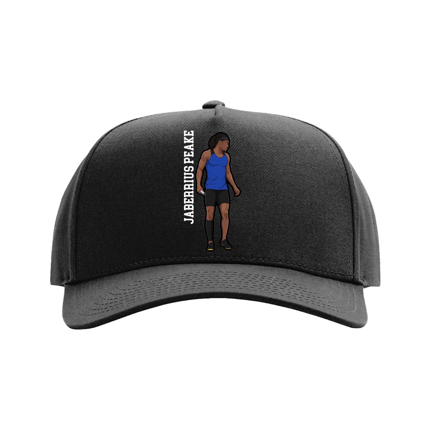 Full Fabric Five-Panel Champ Cap — Name Vertical in Black