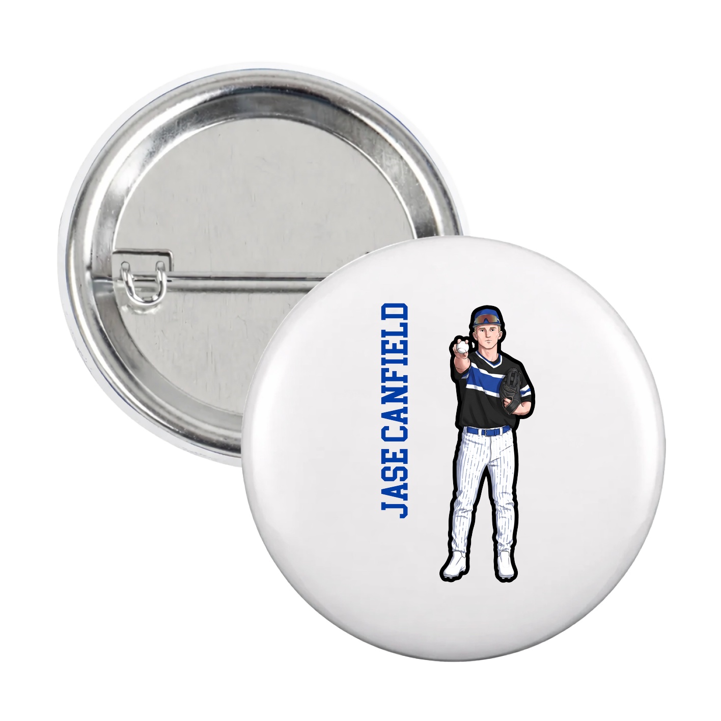 Game Day Button — Name Vertical in White