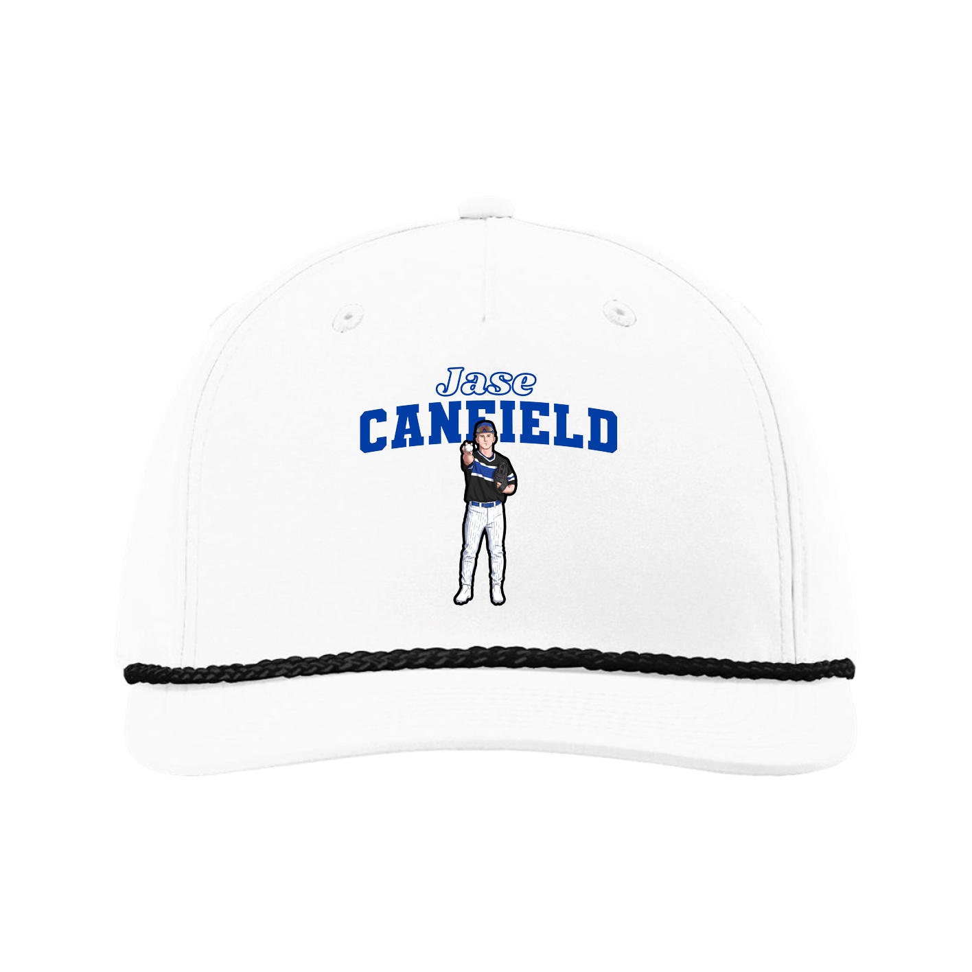Five-Panel Classic Rope Cap — Name Arch in White