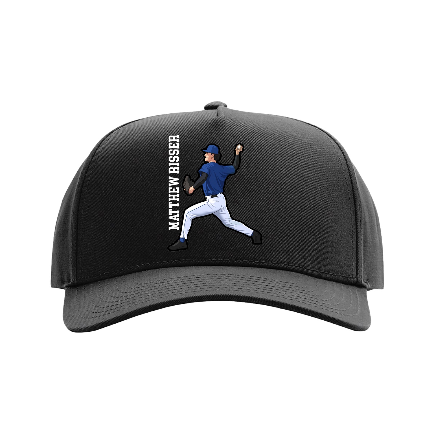 Full Fabric Five-Panel Champ Cap — Name Vertical in Black