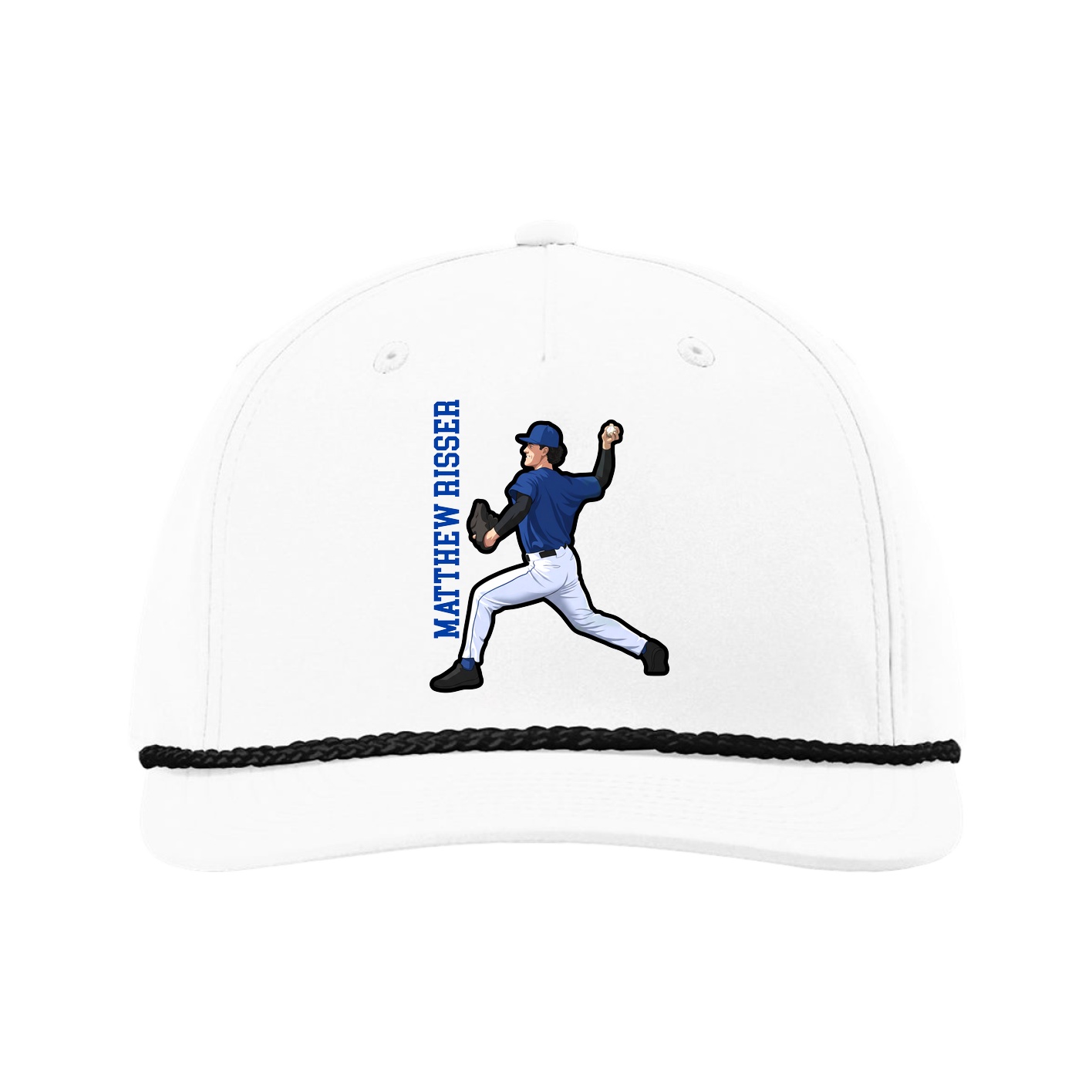 Five-Panel Classic Rope Cap — Name Vertical in White