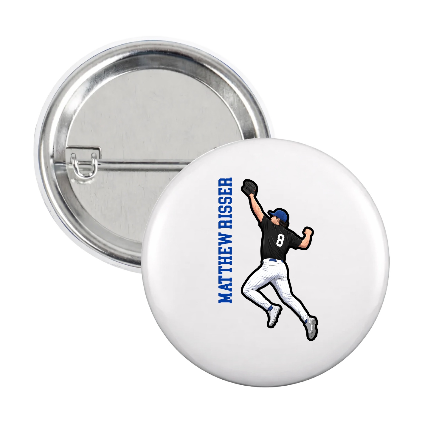 Game Day Button — Name Vertical in White