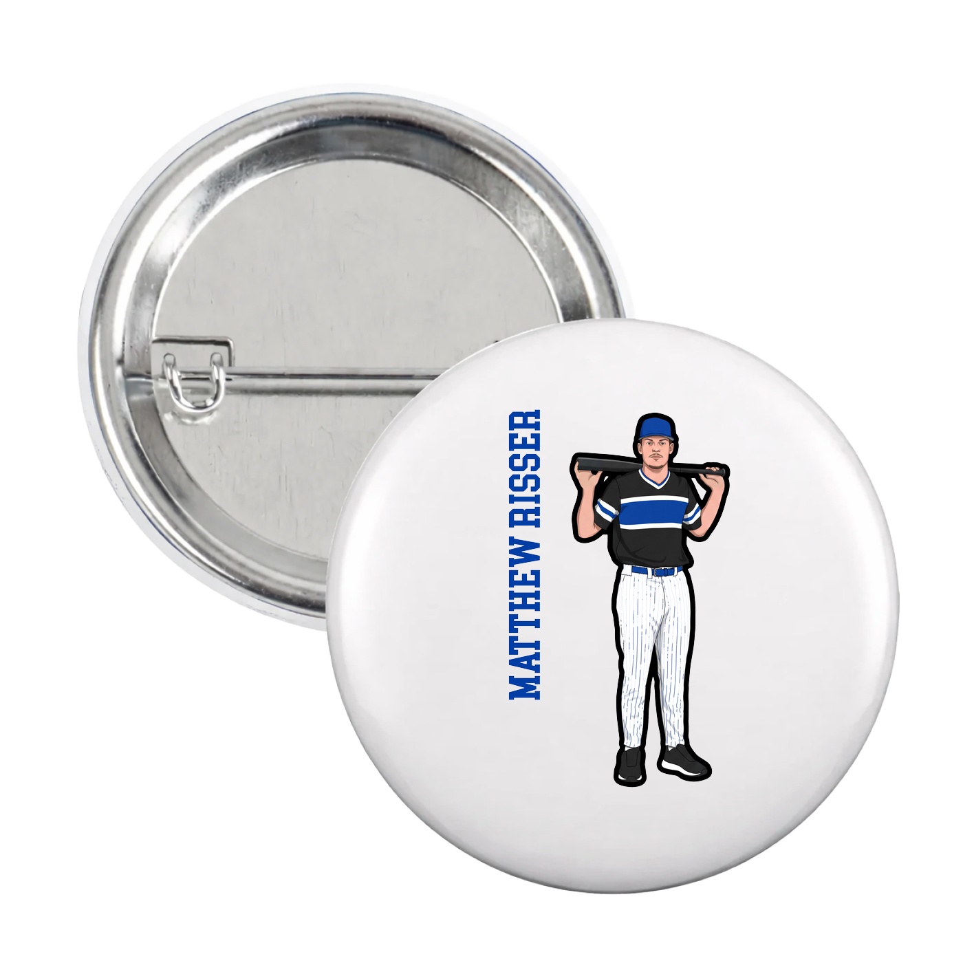 Game Day Button — Name Vertical in White