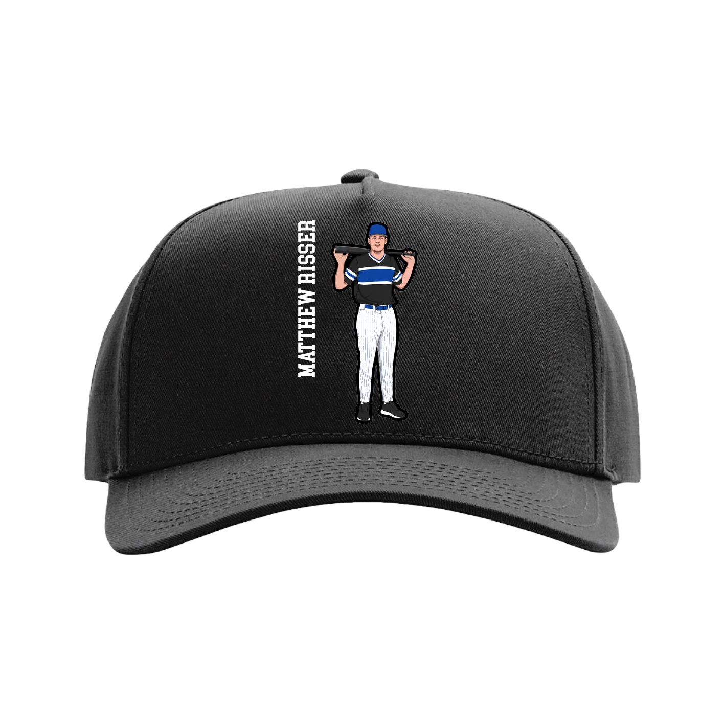 Full Fabric Five-Panel Champ Cap — Name Vertical in Black
