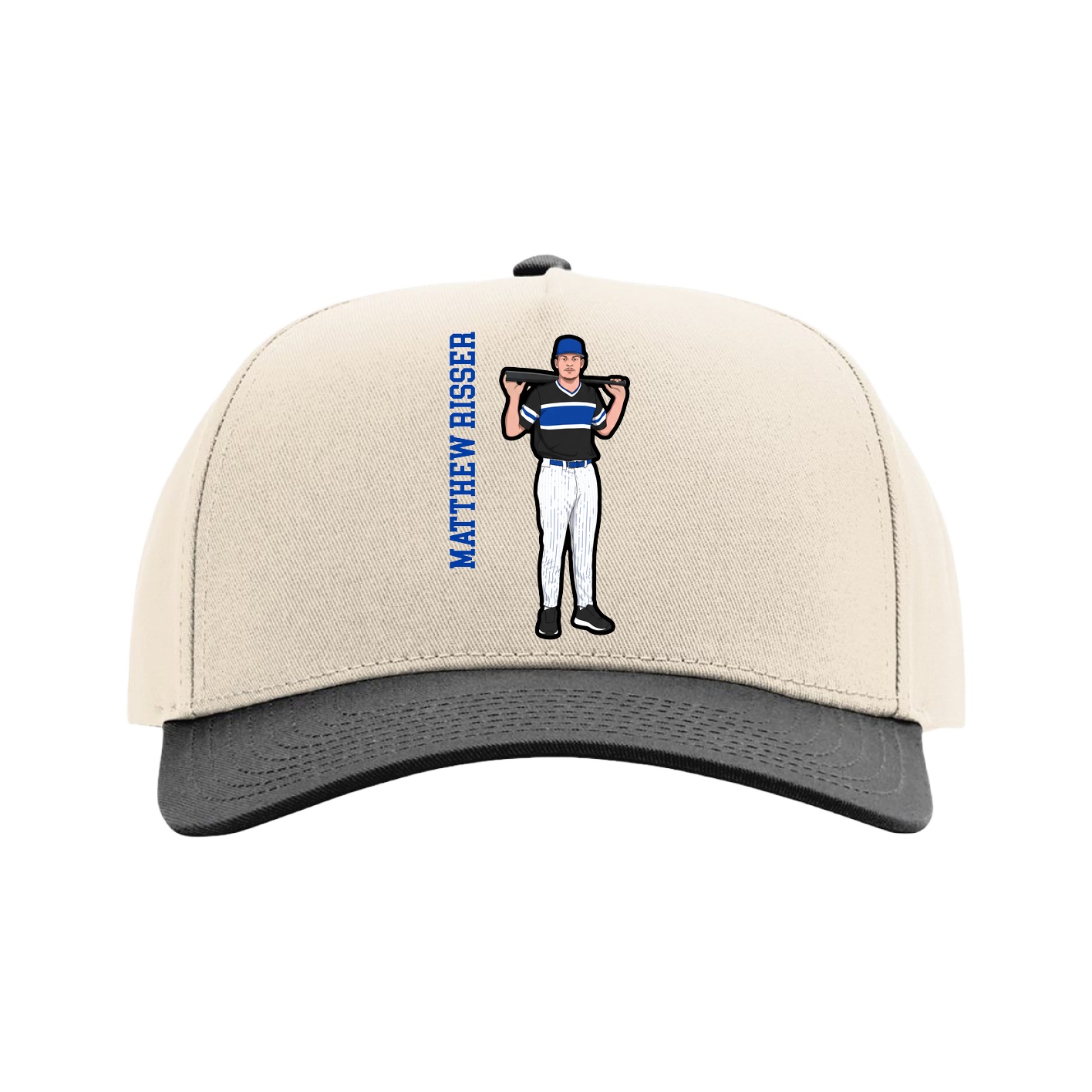 Full Fabric Five-Panel Champ Cap — Name Vertical in Cream/Black