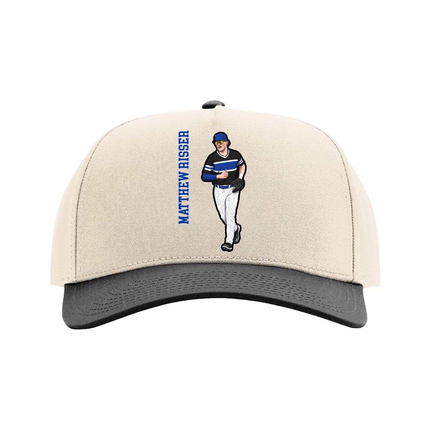 Full Fabric Five-Panel Champ Cap — Name Vertical in Cream/Black
