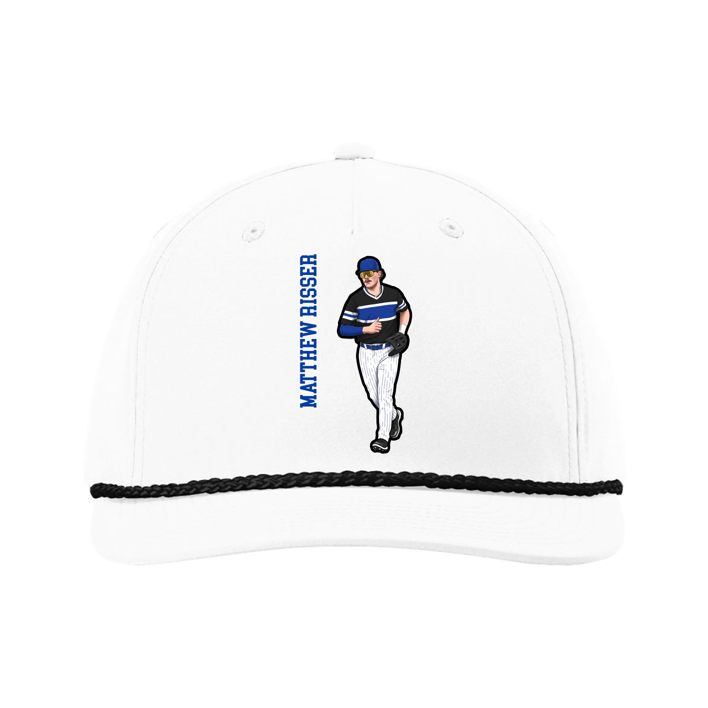 Five-Panel Classic Rope Cap — Name Vertical in White