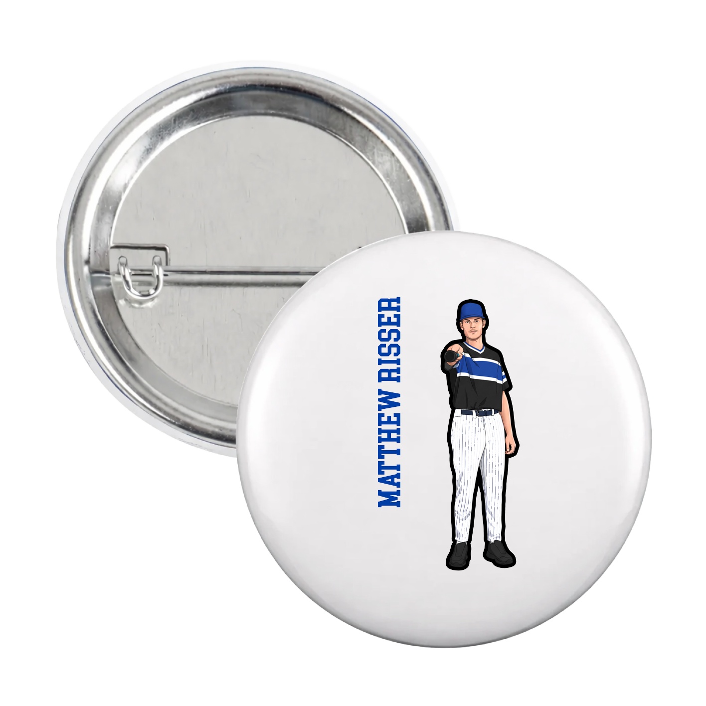 Game Day Button — Name Vertical in White