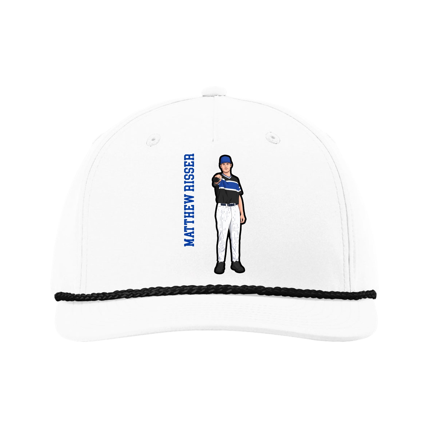Five-Panel Classic Rope Cap — Name Vertical in White