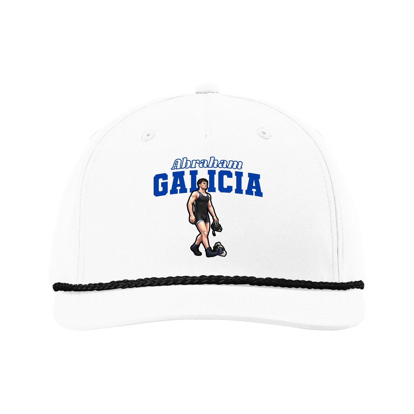 Five-Panel Classic Rope Cap — Name Arch in White