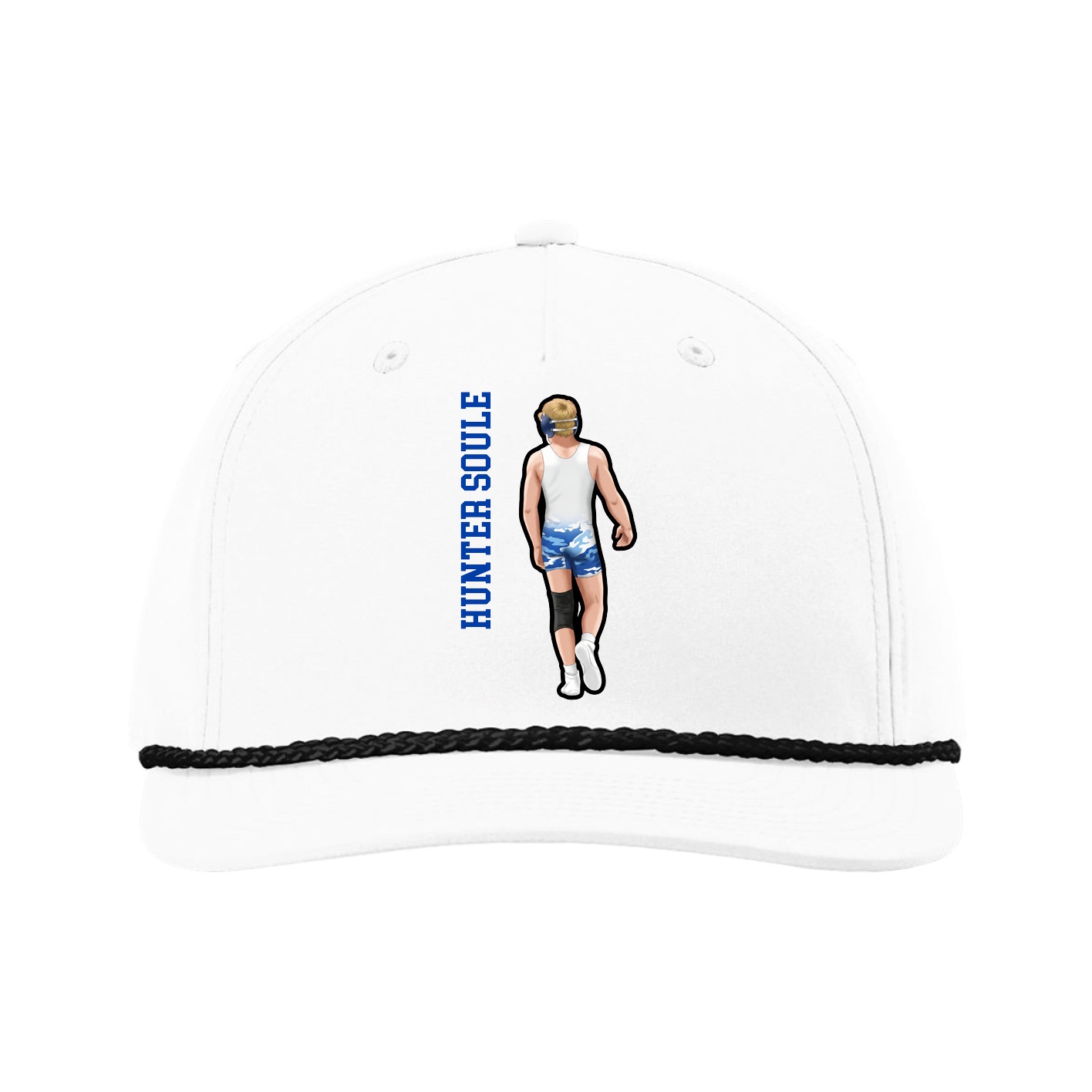 Five-Panel Classic Rope Cap — Name Vertical in White
