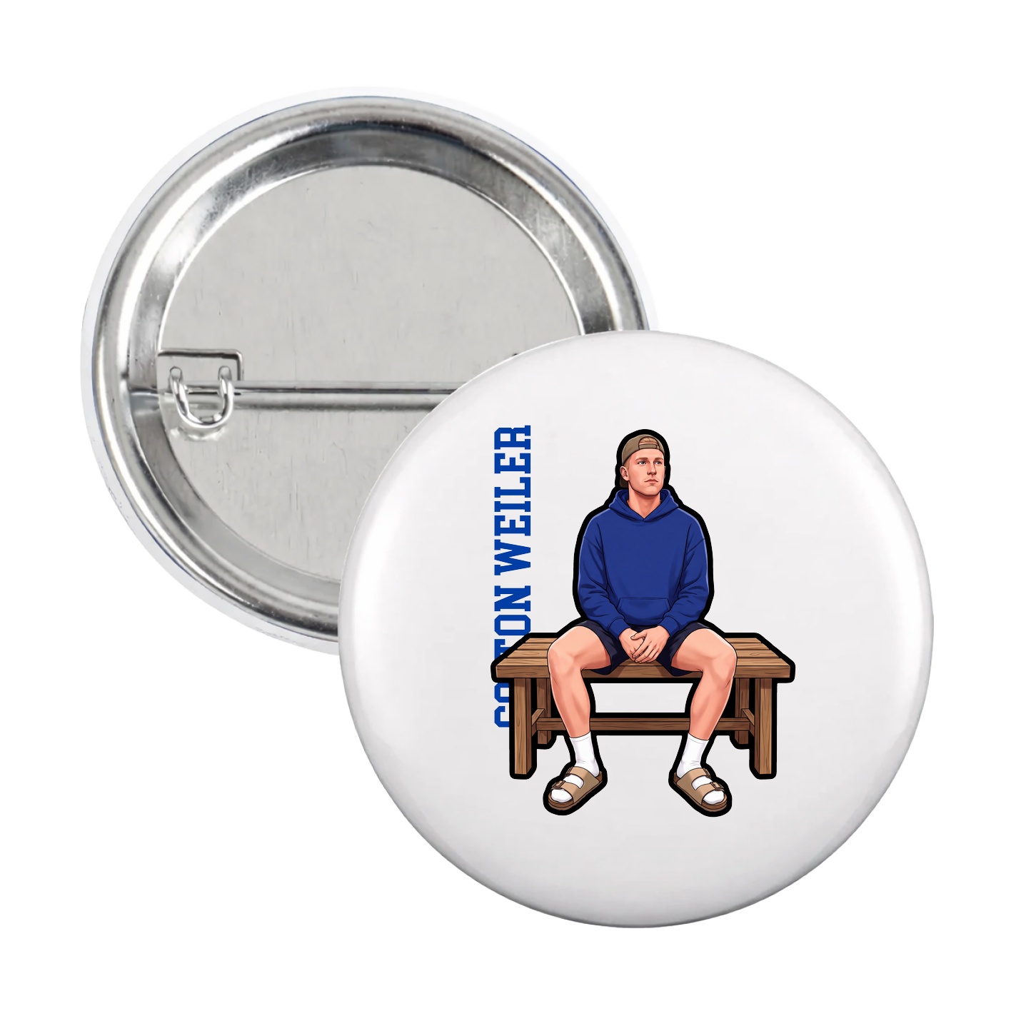 Game Day Button — Name Vertical in White