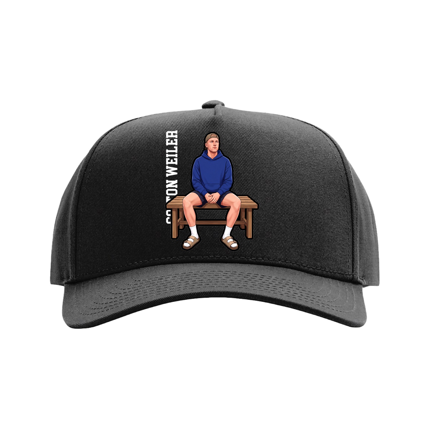 Full Fabric Five-Panel Champ Cap — Name Vertical in Black