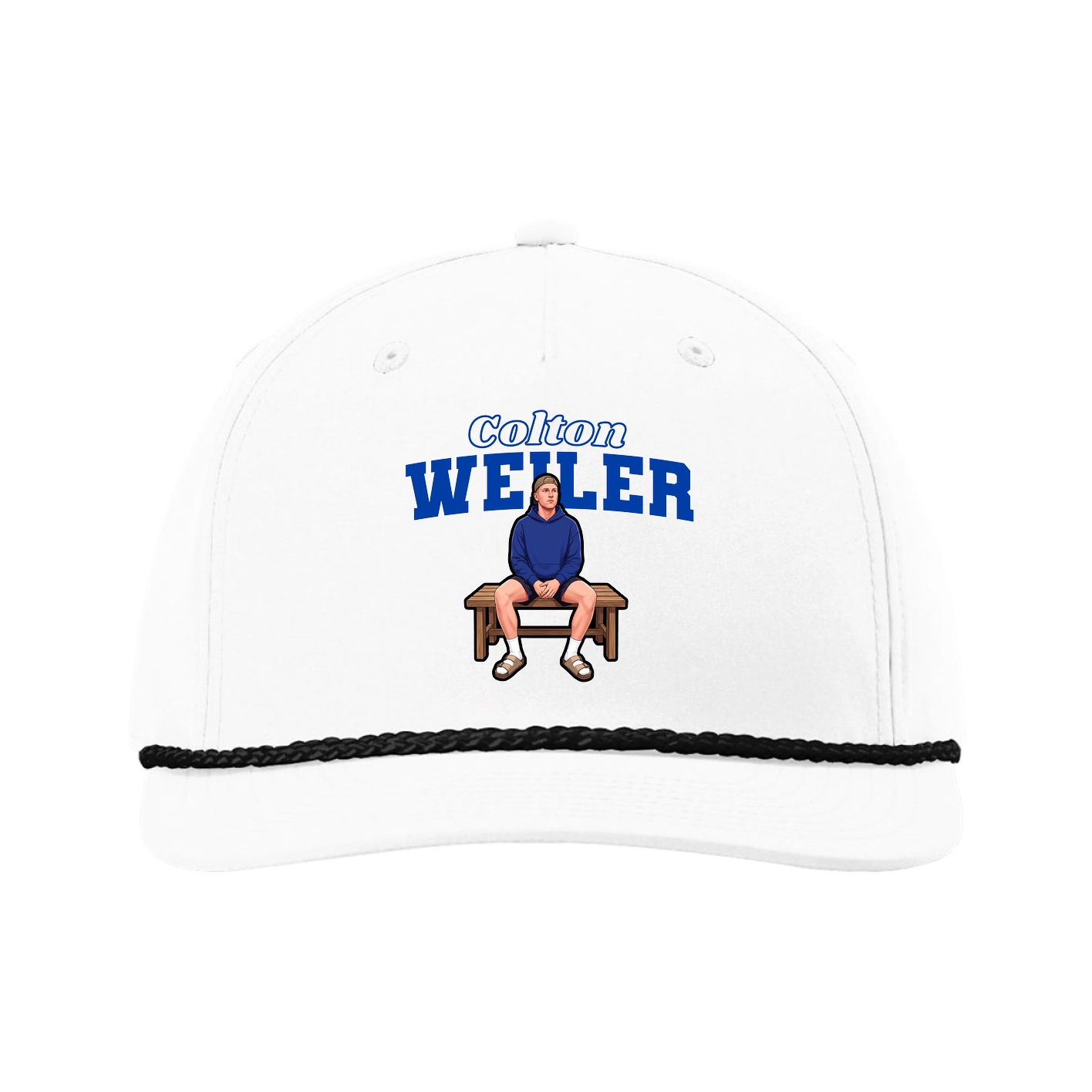 Five-Panel Classic Rope Cap — Name Arch in White