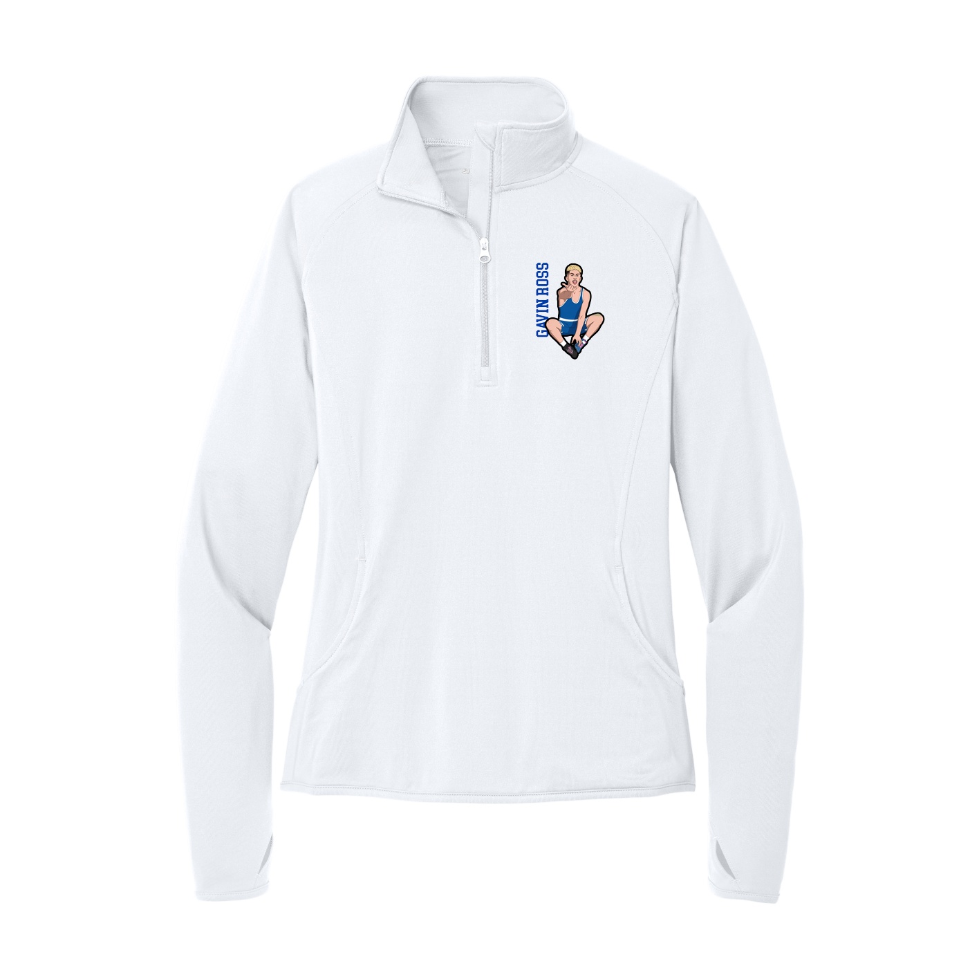 Women's Q-Zip Pullover — Name Vertical in White