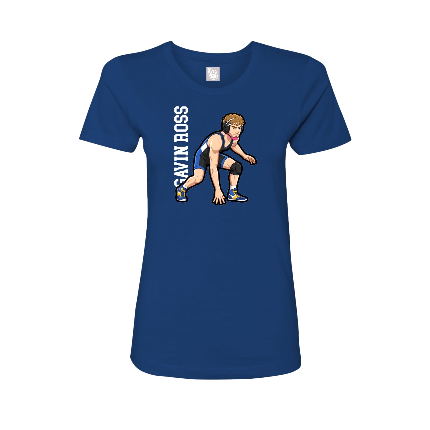 Fitted Women's Tee — Name Vertical in Royal