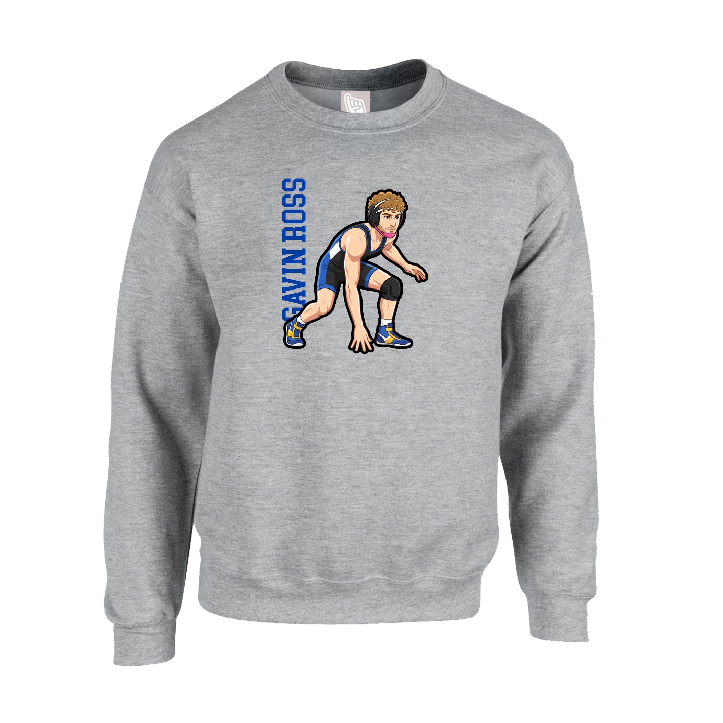 Fleece Crew — Name Vertical in Grey