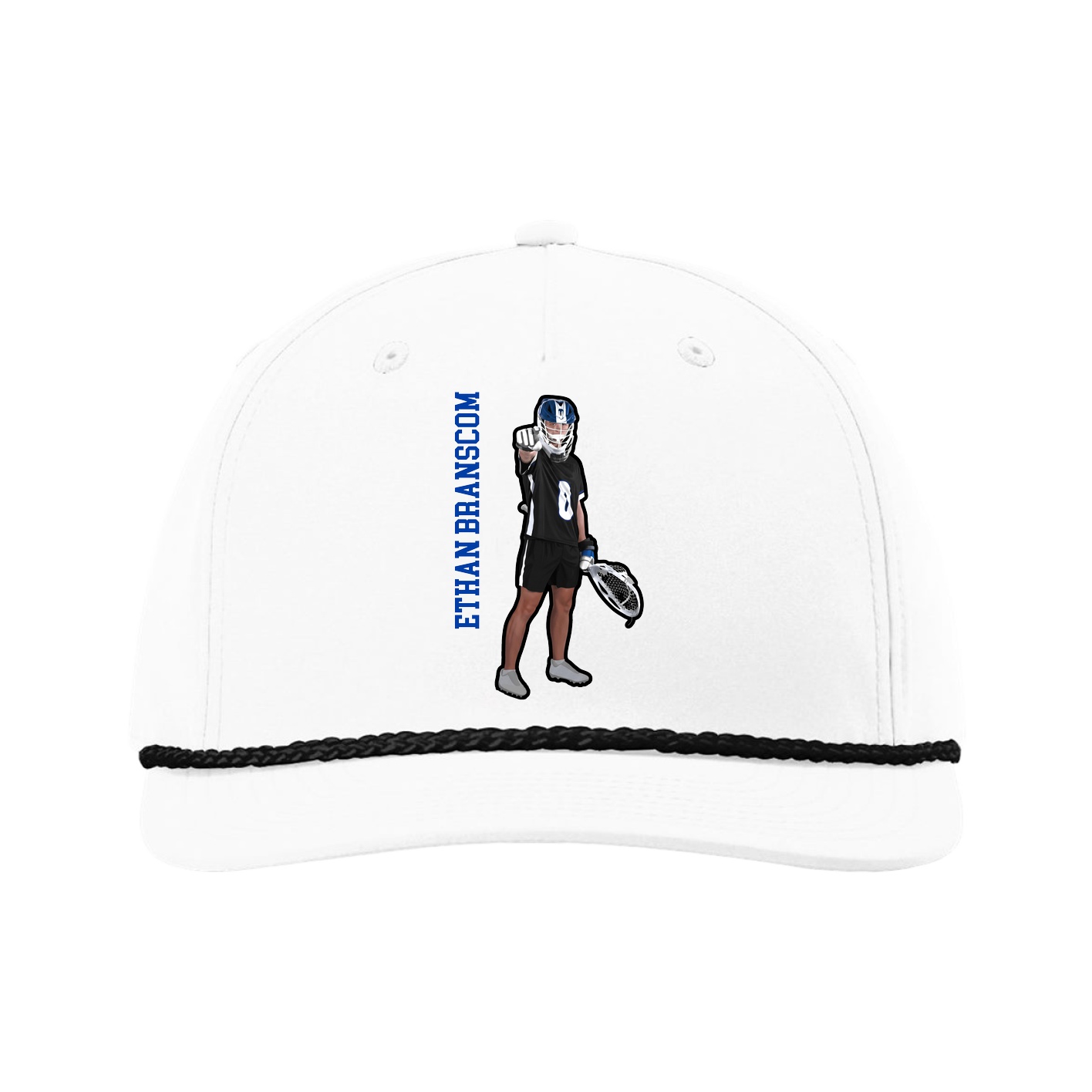 Five-Panel Classic Rope Cap — Name Vertical in White