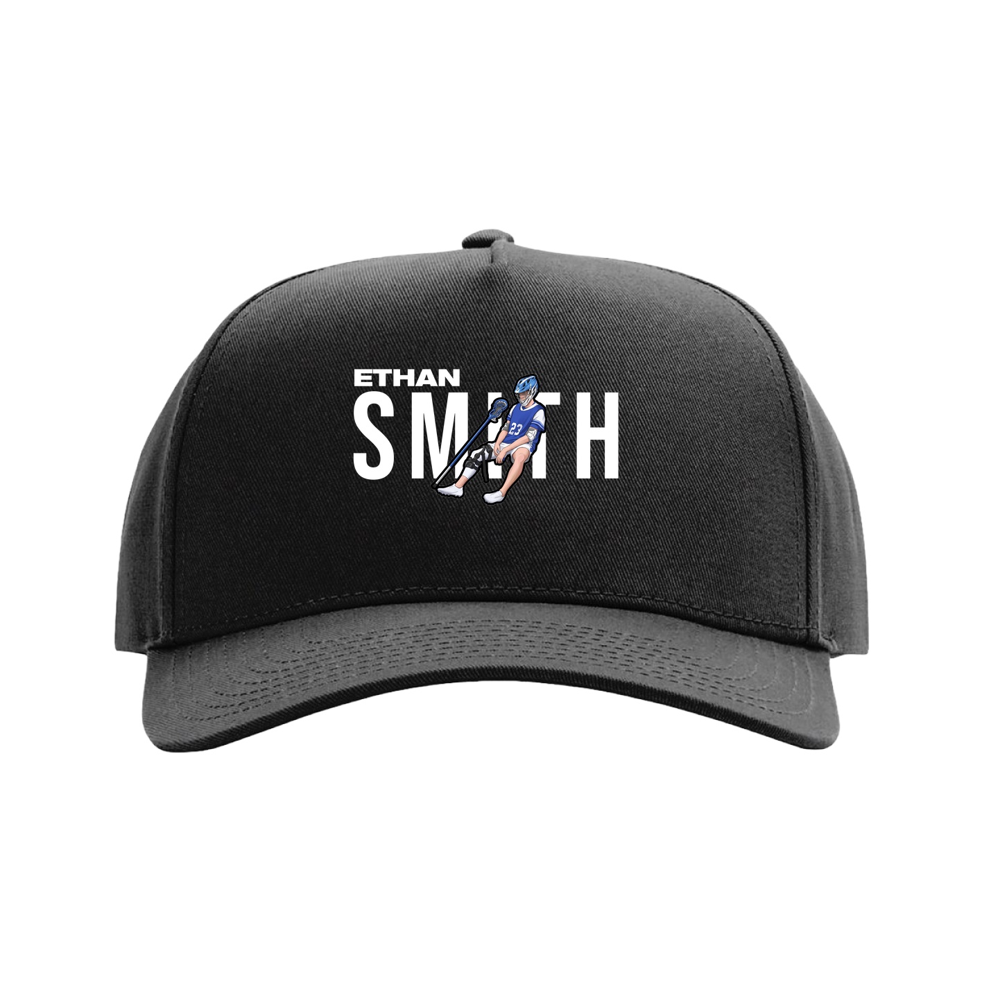Full Fabric Five-Panel Champ Cap — Player Name in Black