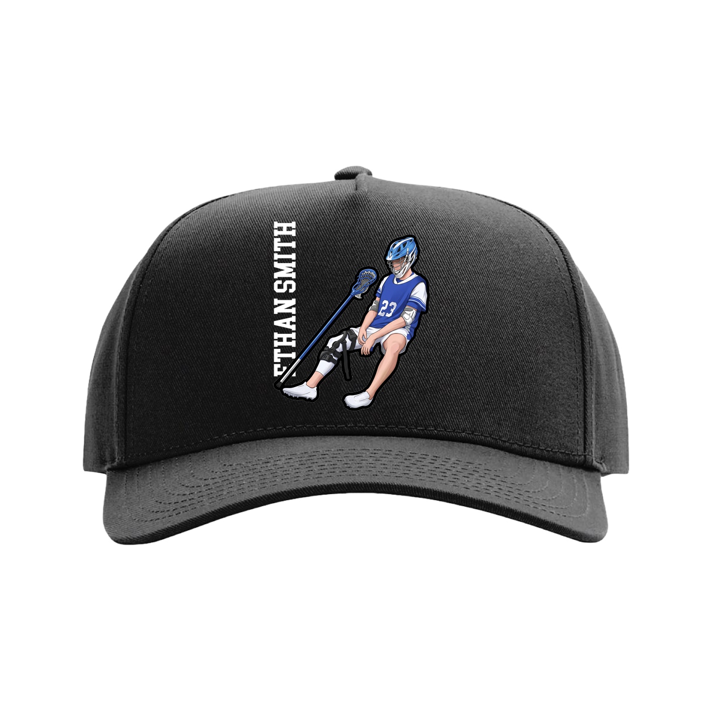 Full Fabric Five-Panel Champ Cap — Name Vertical in Black