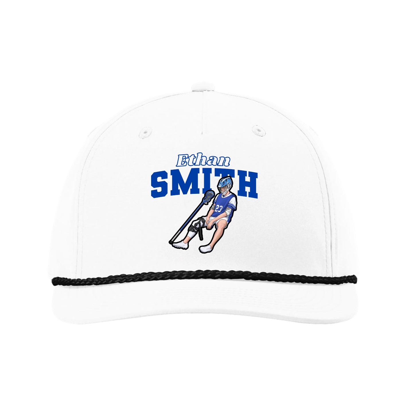 Five-Panel Classic Rope Cap — Name Arch in White