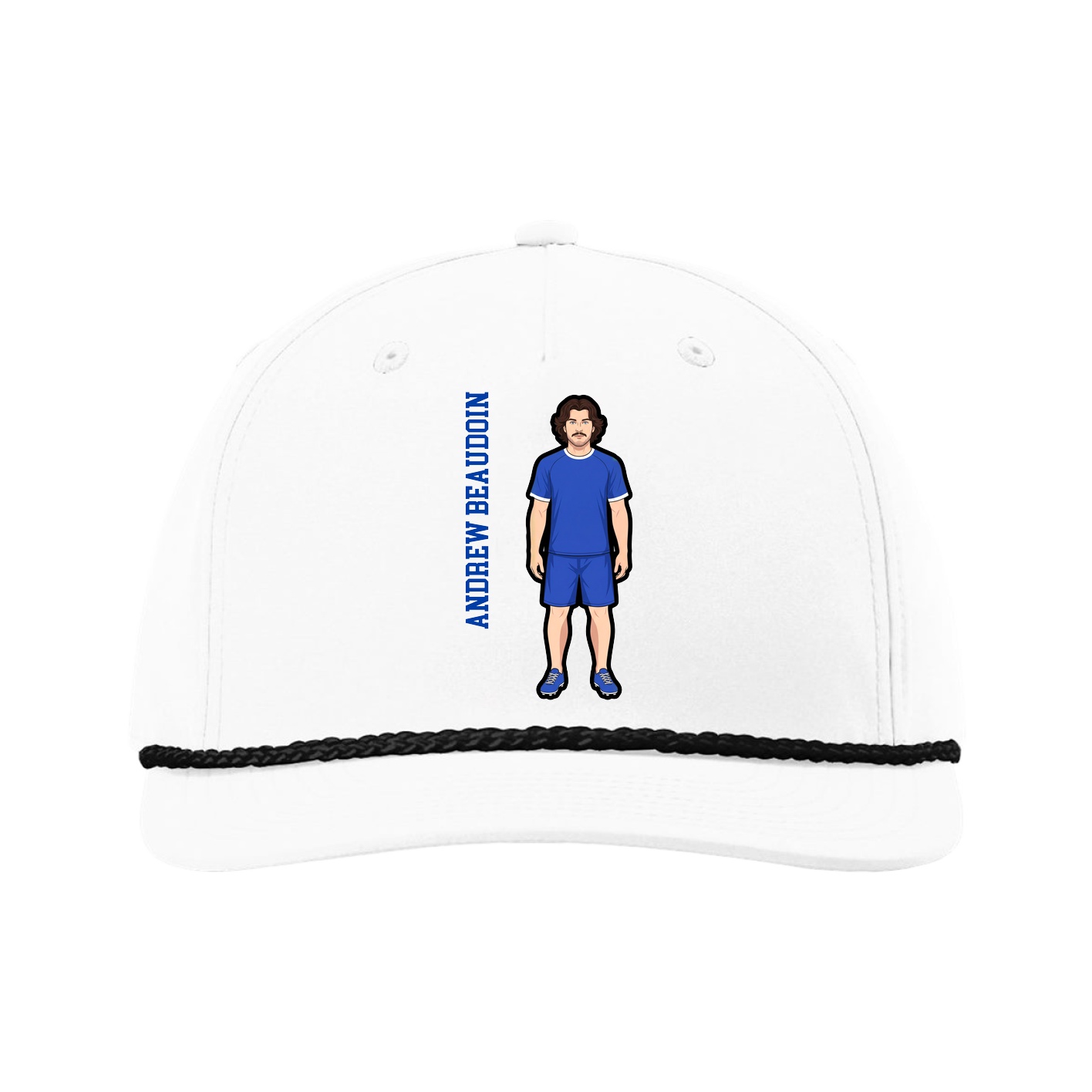 Five-Panel Classic Rope Cap — Name Vertical in White