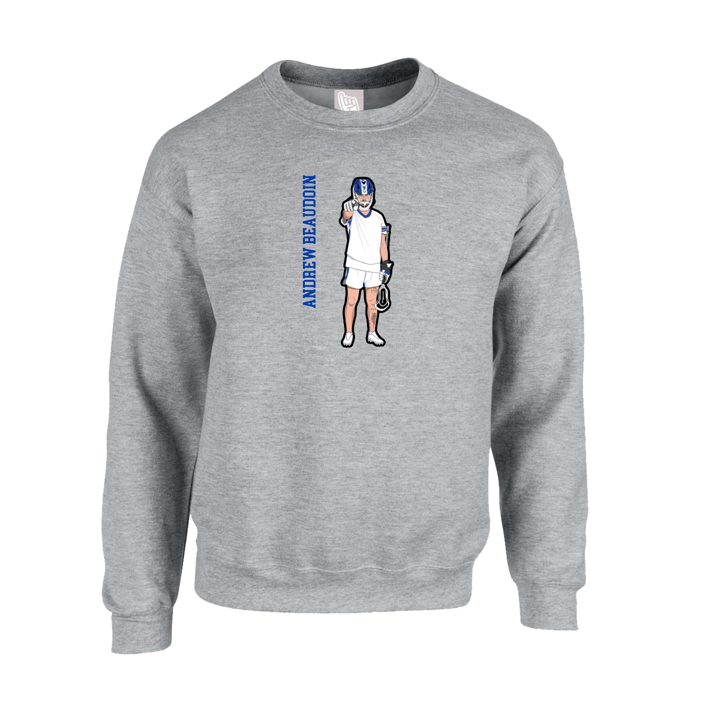 Fleece Crew — Name Vertical in Grey