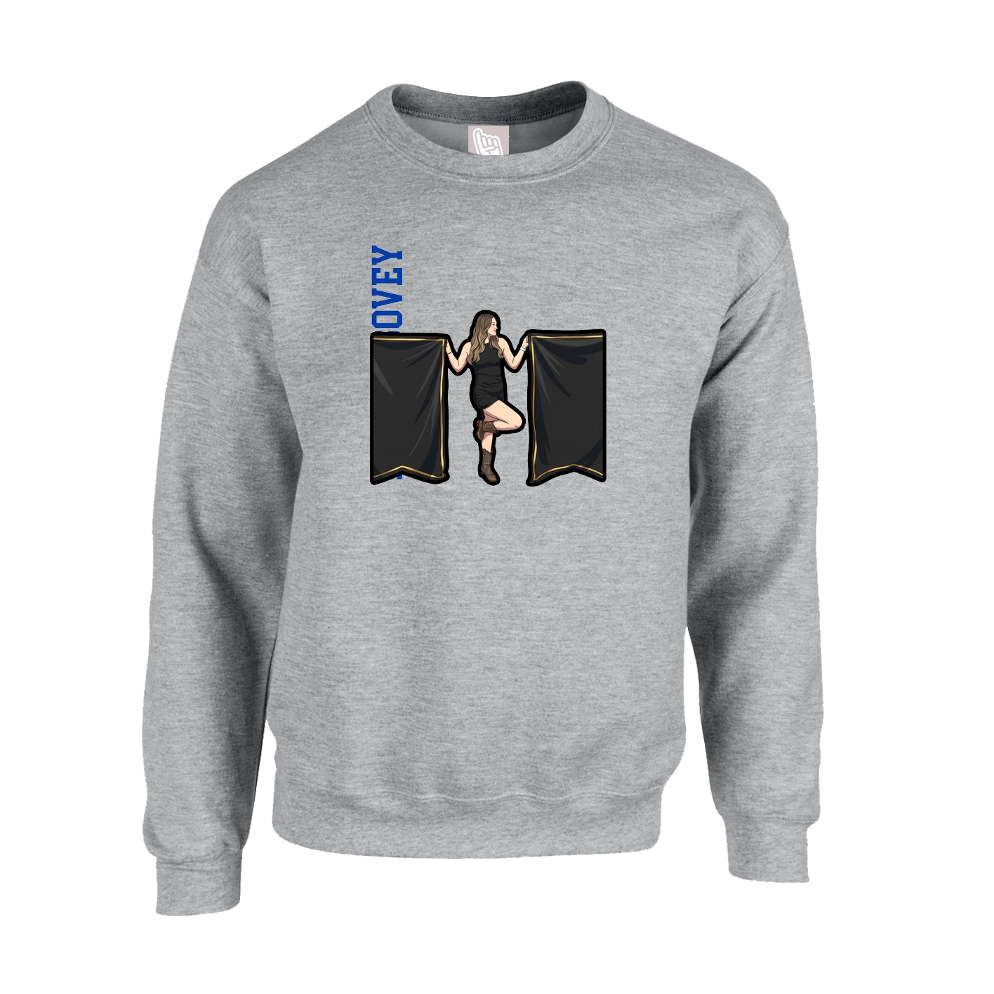 Fleece Crew — Name Vertical in Grey