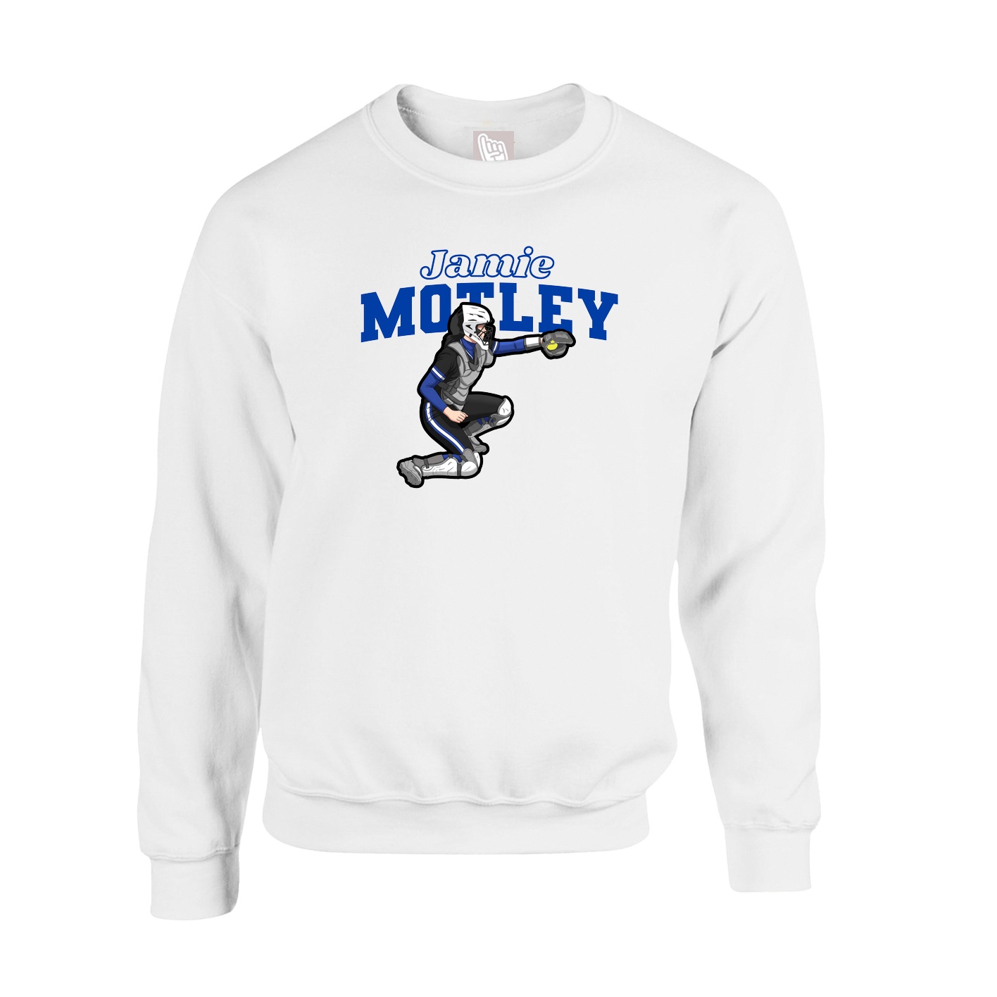 Fleece Crew — Name Arch in White