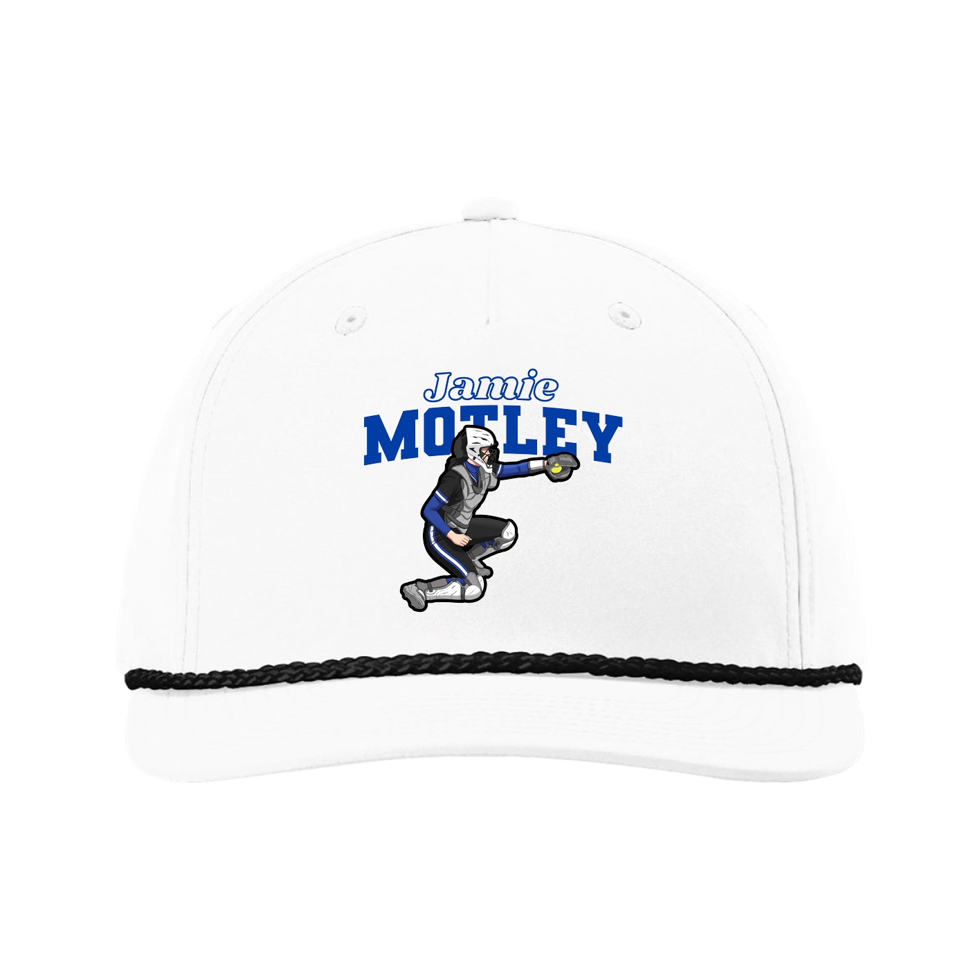 Five-Panel Classic Rope Cap — Name Arch in White