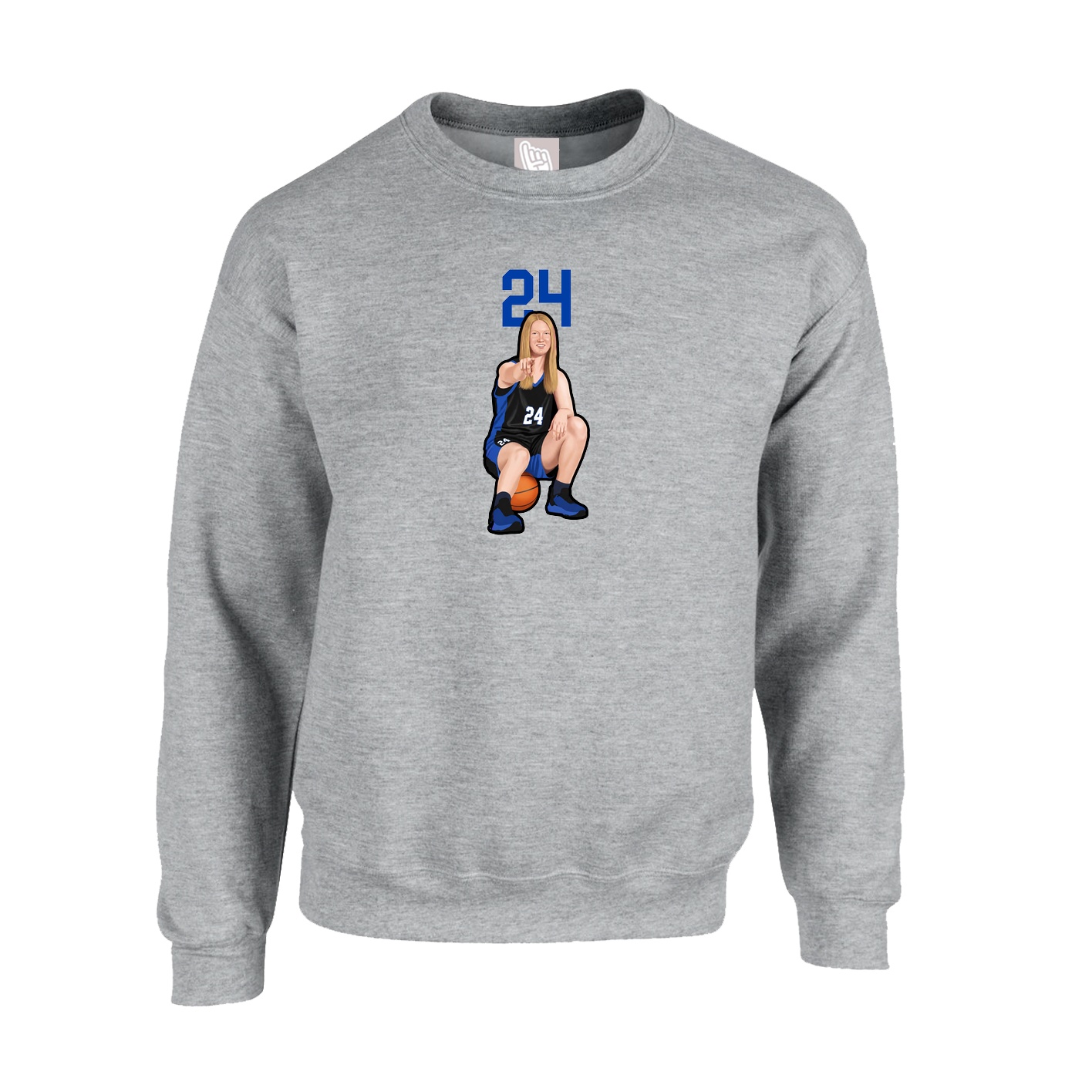 Fleece Crew — Number Top in Grey